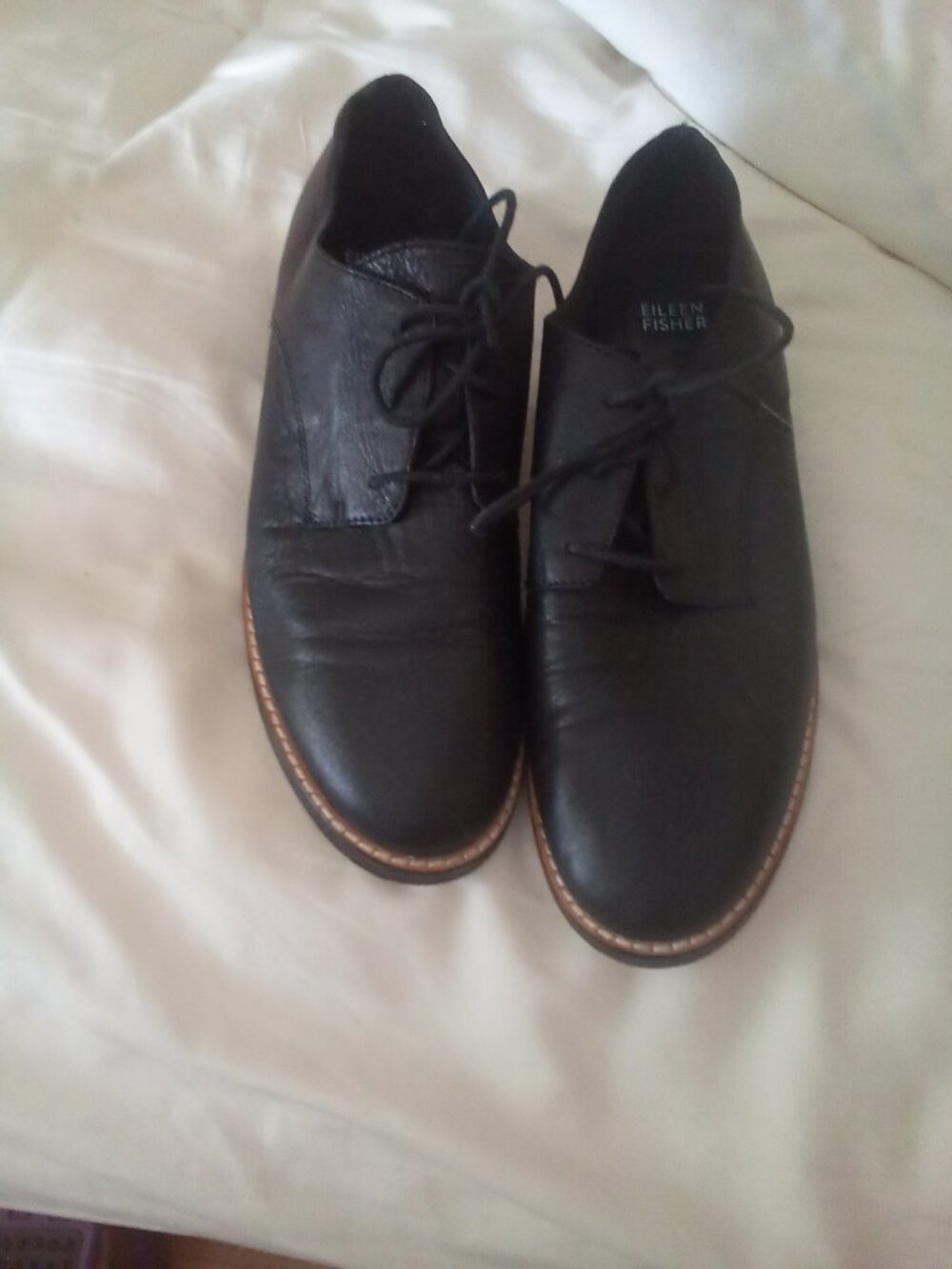 Eileen Fisher Milo Black Leather Oxford lace Up Women 8.5